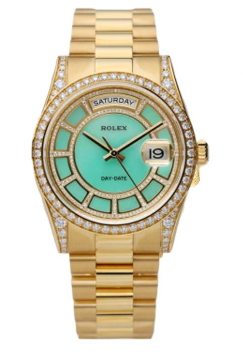 Rolex Day-Date Yellow Gold 36mm Jade Diamond Carousel 188398BR