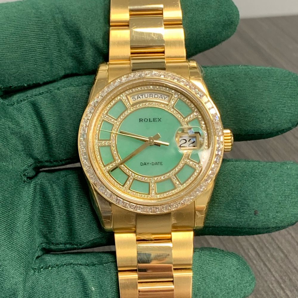 Rolex Day Date Yellow Gold 36mm Jade Diamond Carousel 188398BR